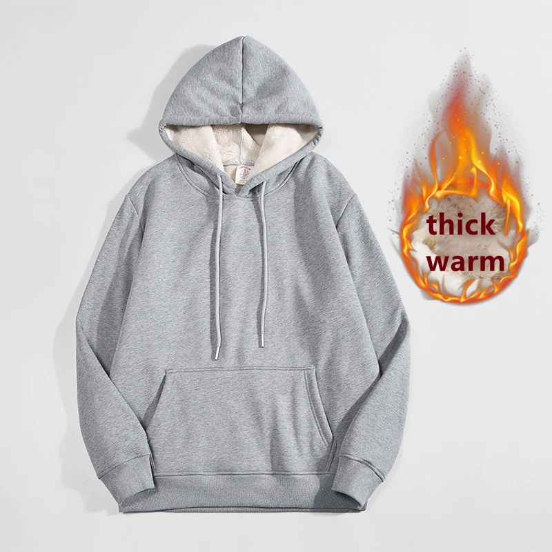 Sherpa Hoodie Fleece - เสื้อฮู้ดดี้บุขนแกะหนานุ่มคุณภาพสูง สีเทา สำหรับผู้ชาย เสื้อกันหนาวมีฮู้ด กระเป๋าจิงโจ้ เสื้อสเวตเชิ้ตแบบสวมหัวลำลอง