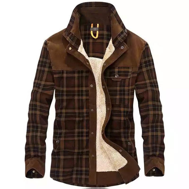 Flannel Shirt Lined - เสื้อแจ็คเก็ตผู้ชายสไตล์วินเทจ ลายสก็อต บุขนแกะ ซับในผ้าฟลีซ แขนยาว หนา