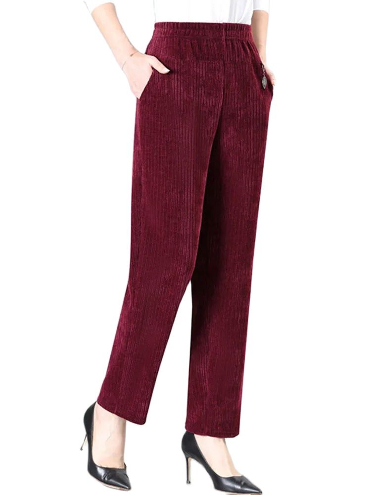 Corduroy Pant Warm - Oversize XL-8XL Corduroy กางเกงผู้หญิงวัยกลางคนขนแกะ Thicken ตรงกางเกงหลวมสบายๆกางเกงแม่ฤดูใบไม้ร่วงฤดูหนาว