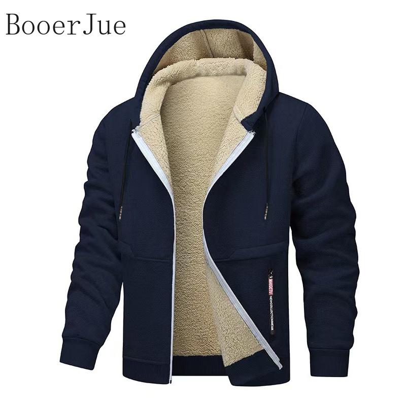 Sherpa Hoodie Fleece - เสื้อแจ็คเก็ตมีฮู้ดซิปบุด้วยผ้าเชอร์ปาหนา เสื้อโค้ทสตรีทแวร์หนา ไซส์ US 3XL เสื้อฮู้ดลำลองสำหรับผู้ชาย