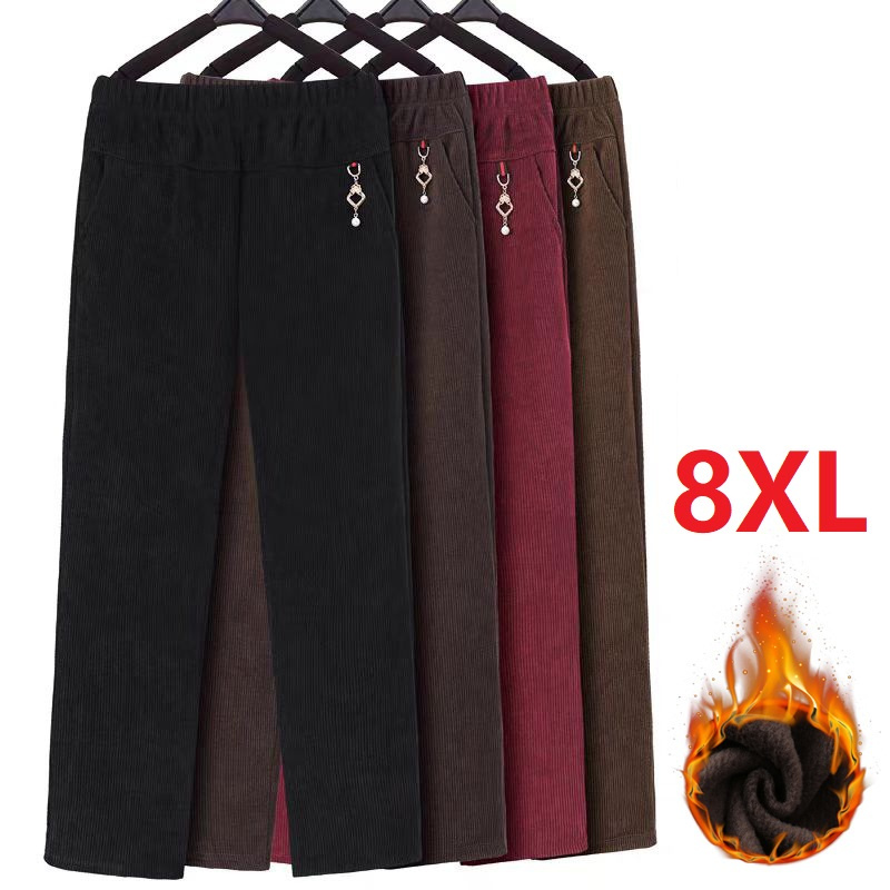 Corduroy Pant Warm - คุณภาพสูง Corduroy ตรงกางเกงผู้หญิงฤดูใบไม้ร่วงฤดูหนาว Oversize 8XL แม่กางเกงขนแกะ