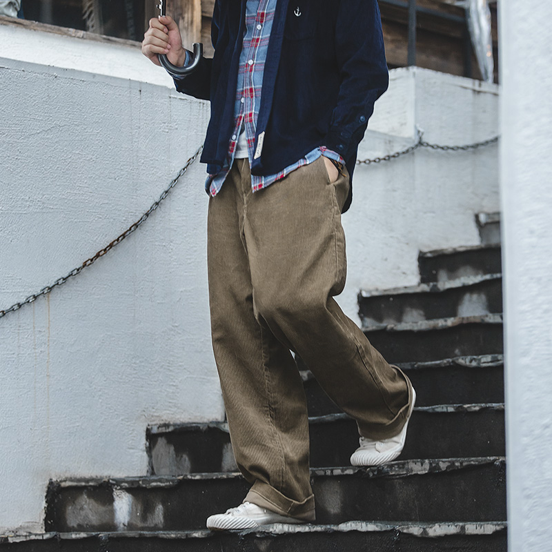 Corduroy Pant Warm - Maden กางเกงวินเทจแบบอเมริกันสำหรับผู้ชายกางเกงขาตรงผ้าลูกฟูกสำหรับฤดูใบไม้ร่วง