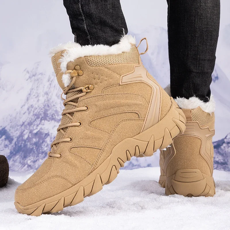 Waterproof Winter Boot - รองเท้าบูทผู้ชายสำหรับฤดูหนาว รองเท้าบูททหารแบบผูกเชือก รองเท้าเดินป่า รองเท้าทำงาน รองเท้าปีนเขาแบบข้อเท้าสั้น รองเท้าบูททหารกันน้ำ