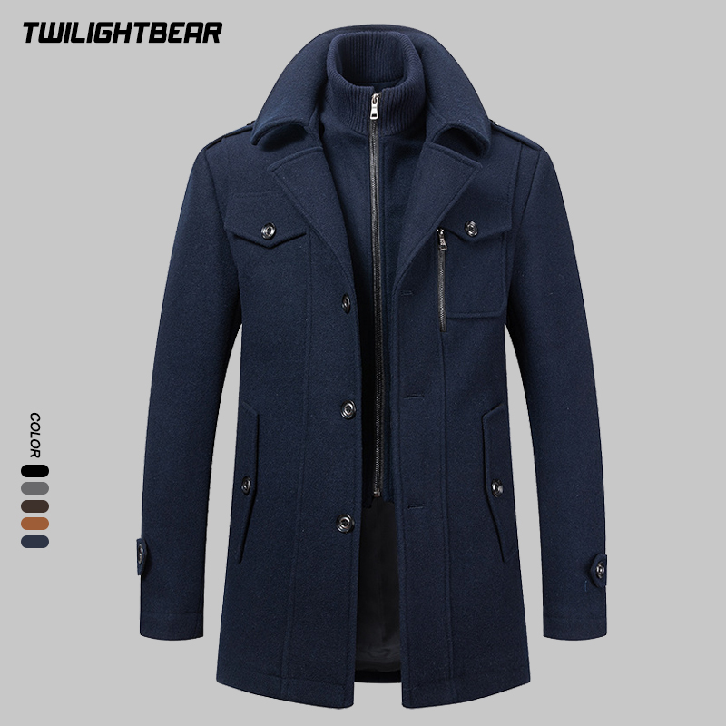 Wool Coat Peacoat - เสื้อโค้ทขนสัตว์ผู้ชายสำหรับฤดูหนาว ทรงโอเวอร์ไซส์ คอปกสองชั้น สีพื้น แจ็คเก็ตขนสัตว์ลำลองสำหรับฤดูหนาว เสื้อผ้าผู้ชาย