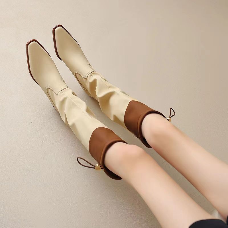 Waterproof Winter Boot - รองเท้าบูททรงเหลี่ยมสีแอปริคอทสำหรับผู้หญิง รองเท้าบูทยาวกันน้ำ แฟชั่นปี 2025 รองเท้าทำงาน ใหม่มาแรง