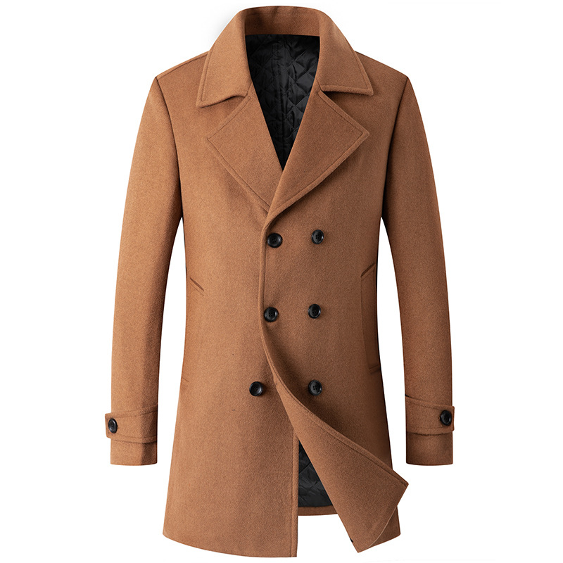 Wool Coat Peacoat - เสื้อโค้ทกระดุมสองแถวสำหรับผู้ชายแจ็คเก็ตขนแกะปกยาวเสื้อเทรนช์โค้ทผู้ชายผู้ชายแฟชั่นกันลมสำหรับฤดูหนาว