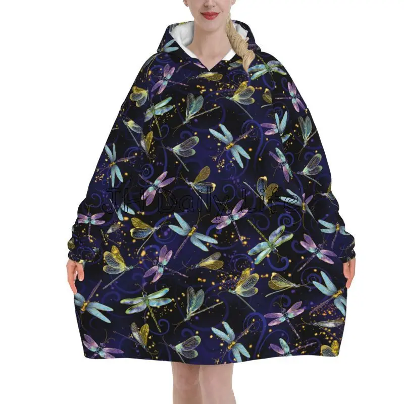 Dragonfly Galaxy สวมใส่ผ้าห่ม  - Sherpa Hoodie Fleece บทวิจารณ์และราคา