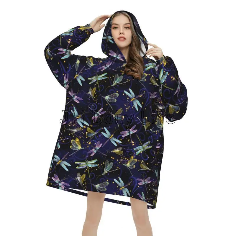 Dragonfly Galaxy สวมใส่ผ้าห่ม  - Sherpa Hoodie Fleece บทวิจารณ์และราคา