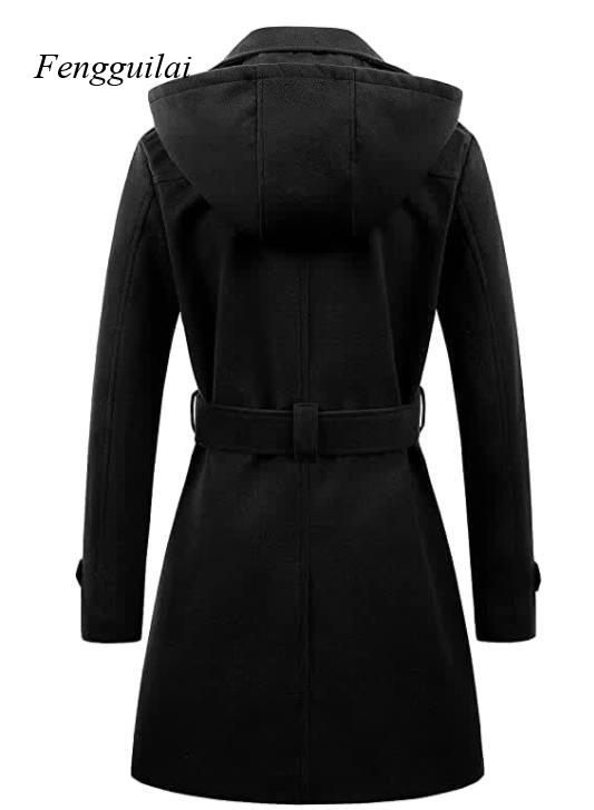 เสื้อโค้ทผู้หญิงสีดำแบบมีฮู้ด  - Wool Coat Peacoat บทวิจารณ์และราคา