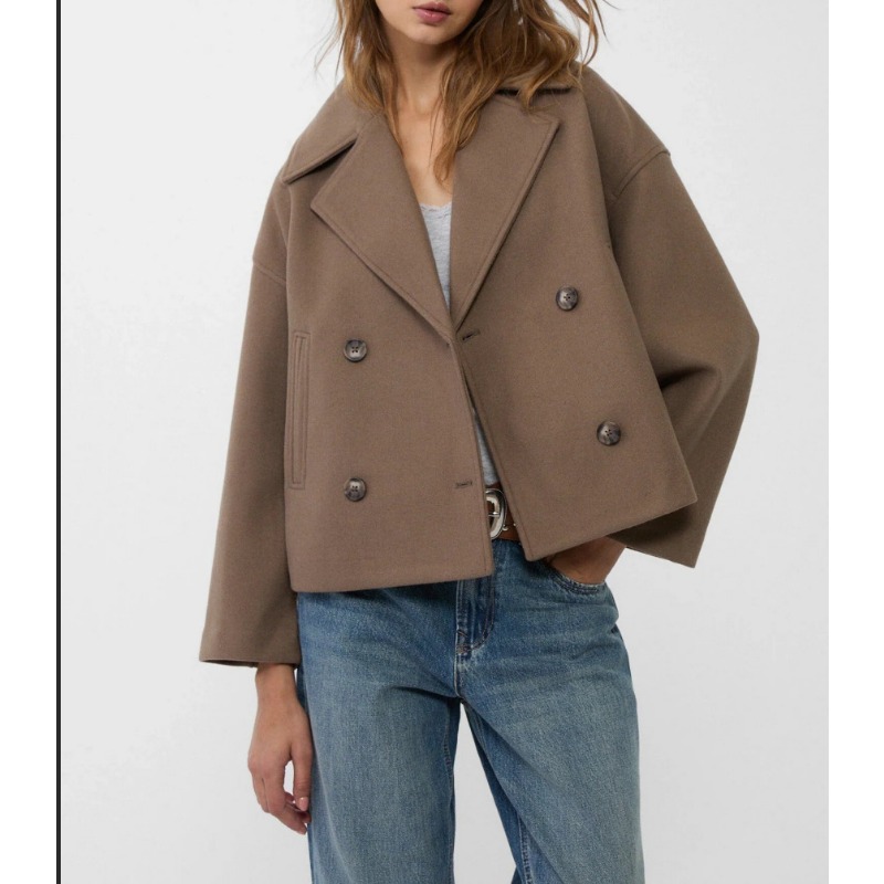เสื้อโค้ทขนสัตว์ผสมทรงโอเวอร์ไ - Wool Coat Peacoat บทวิจารณ์และราคา